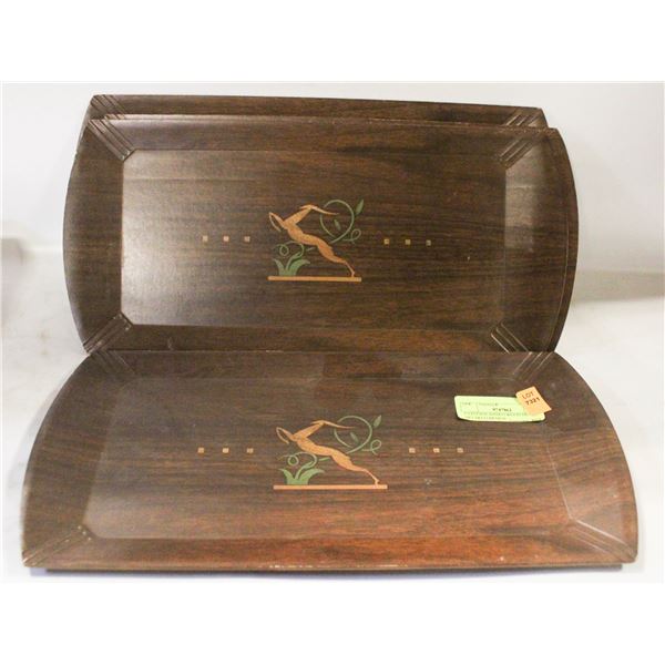 4 VINTAGE HASKO WOOD TRAYS ART DECO DESIGN