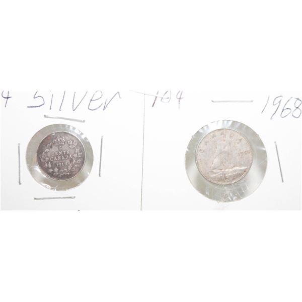 SILVER 1918 5-CENT AND A 1968 10-CENT