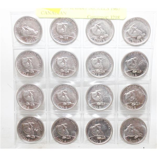 SHEET OF16 RABBIT NICKELS 1967 CANADIAN
