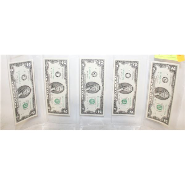 5 X $2 USA UNCIRCULATED CONSECUTAVE NOTES