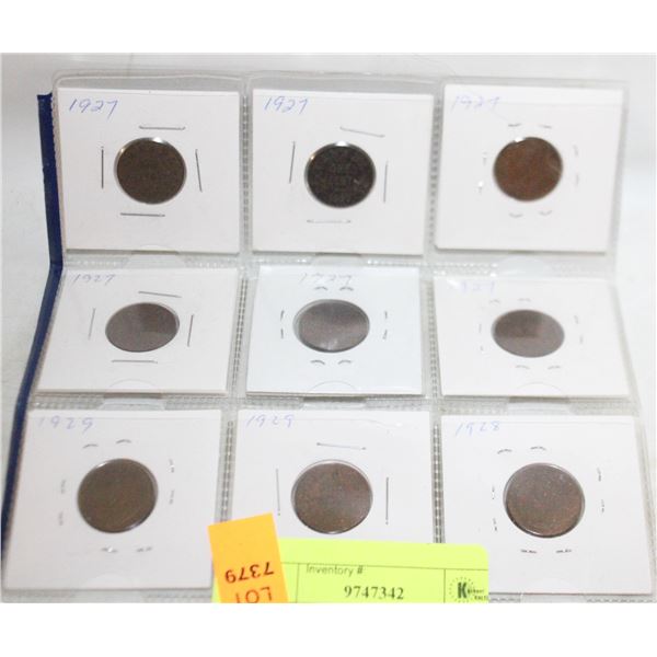 SHEET OF 9 1928-28 PENNIES CANADIAN