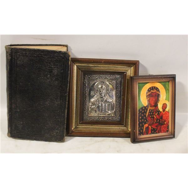 19TH CENTURY RUSSIAN BIBLE AND ICONS