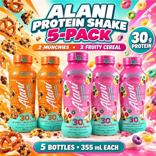 5 ALANI PROTEIN SHAKES MIXED 355ML BB 07/26
