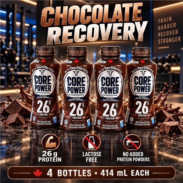 4 CORE POWER CHOCOLATE SHAKES 414ML BB 08/26