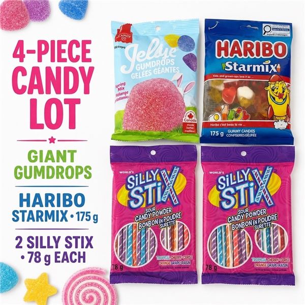 JUICEE GUMDROPS, HARIBO & 2 SILLY STIX BB 12/26