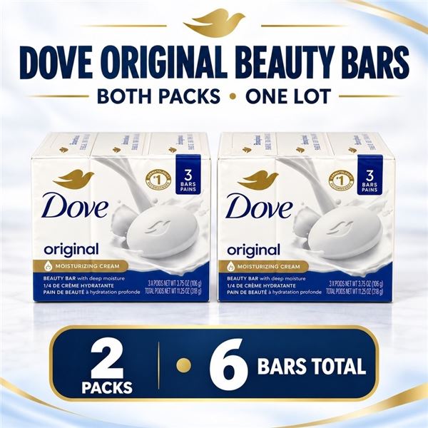 2 PACKS DOVE ORIGINAL BEAUTY BARS 6 TOTAL