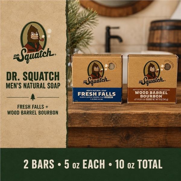 2 DR. SQUATCH SOAP BARS FRESH FALLS + BOURBON