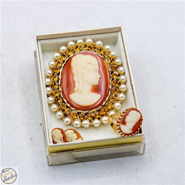 GOLD-TONE CAMEO JEWELRY SET