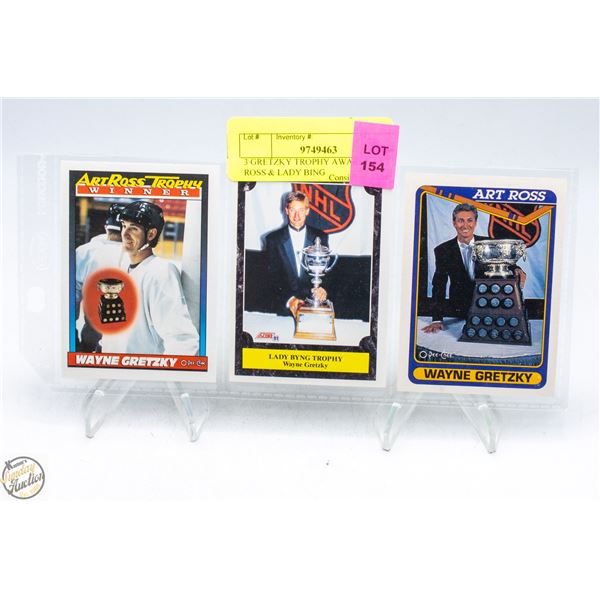 3 GRETZKY TROPHY AWARDS ART ROSS & LADY BING