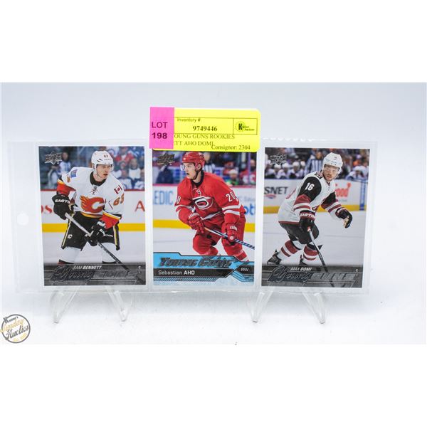 3 UD YOUNG GUNS ROOKIES BENNETT AHO DOMI
