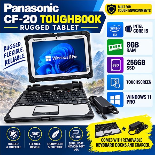PANASONIC CF-20 TOUCHBOOK RUGGED TABLET, INTEL i5/