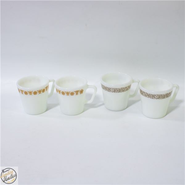 VINTAGE 4 PYREX COFFEE/TEA MUGS