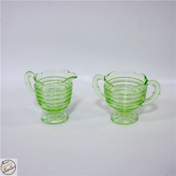 URANIUM GLASS CREAM & SUGAR