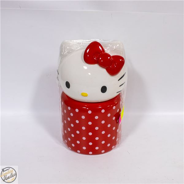 HELLO KITTY GLASS COOKIE JAR - 8" TALL X 6"