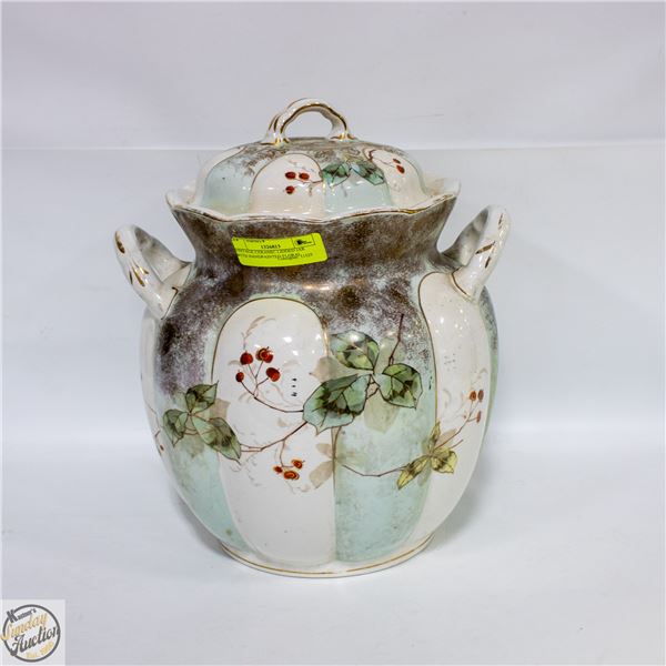 VINTAGE CERAMIC LIDDED JAR WITH HANDPAINTED FLORAL