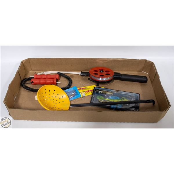FLAT WITH FISHING AND ICE FISHING TACKLE AND