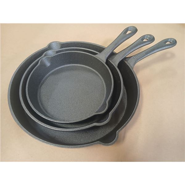 NEW 3 PIECE CAST IRON PAN SET - FOUR SIZES