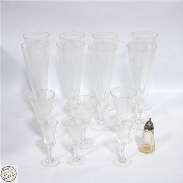 LOT OF ETCHED GLASS