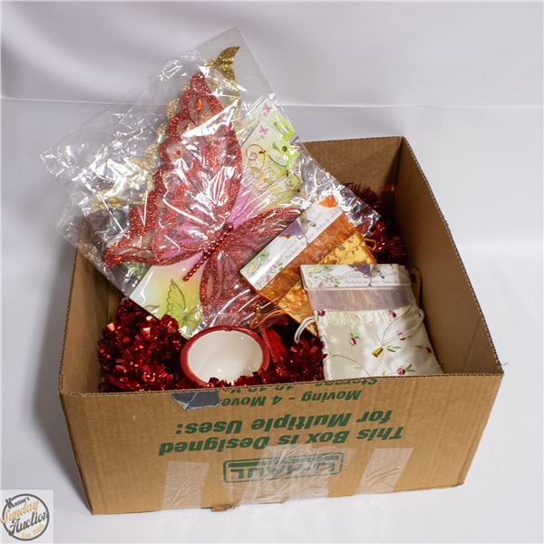 BOX WITH NEW ITEMS INCLUDING PARTYLITE RED