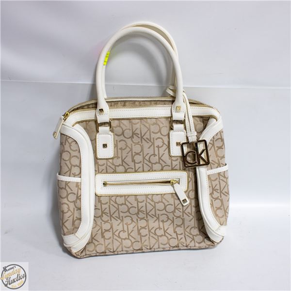 CALVIN KLEIN MONOGRAM SATCHEL HANDBAG