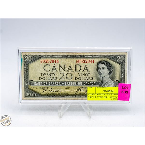 #5260-CANADA 1954 $20.00 CIRCULATED BILL W/DEVILS
