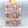 Image 1 : LOT OF 3 UNCIRCULATED TWO DOLLAR BILLS 1086