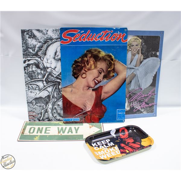 FLAT WITH ASSORTMENT OF METAL WALL ART/SIGNS