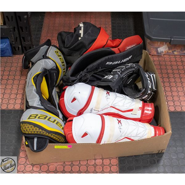 BOX WITH BAUER SENIOR MEN'S HOCKEY GEAR -