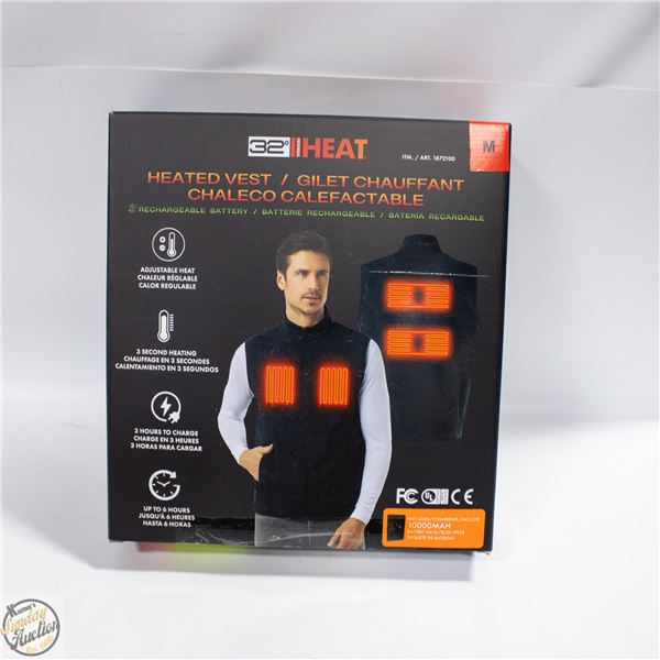 32 HEAT RECHARGEABLE HEATED VEST, SIZE MEDIUM