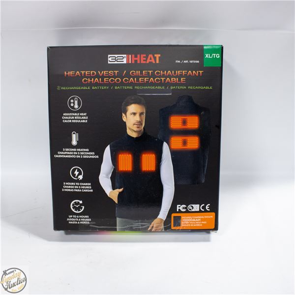 32 HEAT RECHARGEABLE HEATED VEST, SIZE X-LARGE