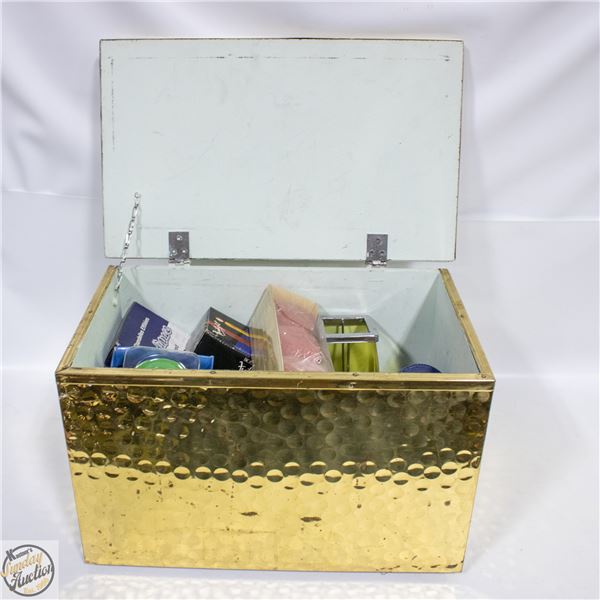 VINTAGE HAMMERED-BRASS CHEST FULL OF