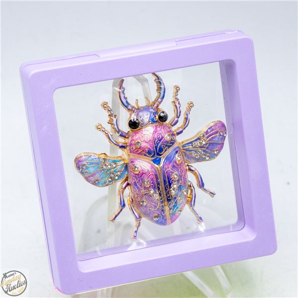 NEW LARGE BEETLE BROOCH RHINESTONES &