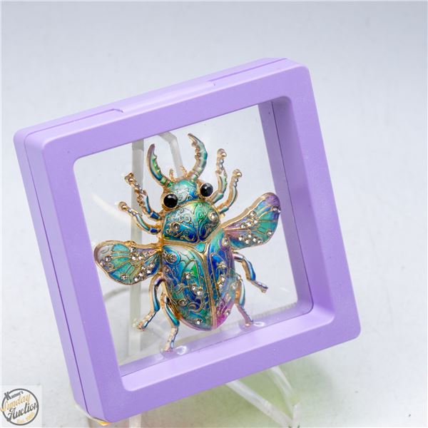 NEW LARGE BEETLE BROOCH RHINESTONES &