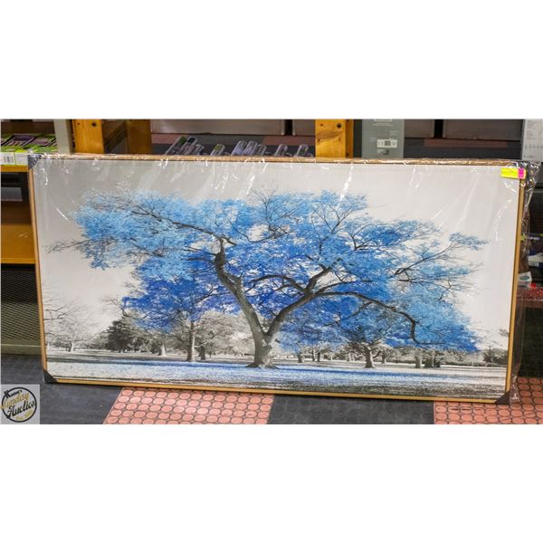 BRAND NEW 58" X 29" FRAMED BLUE TREE CANVAS ART
