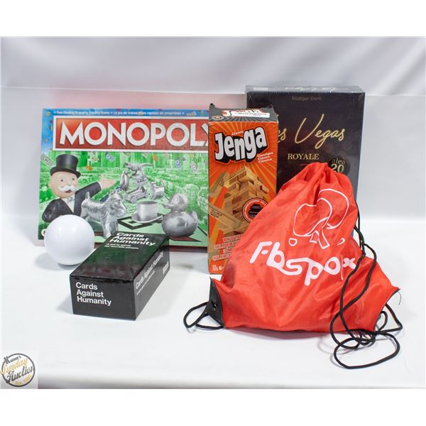 BOX WITH MIXED GAMES INCLUDING MONOPLY, JENGA