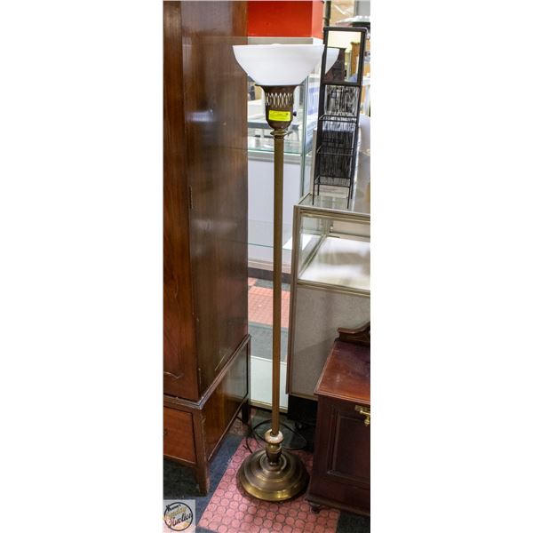 BRASS AND MILKGLASS FLOOR LAMP 63"