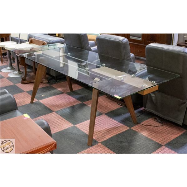GLASS RECTANGLE TABLE WITH 16" X 2 EXTENSION