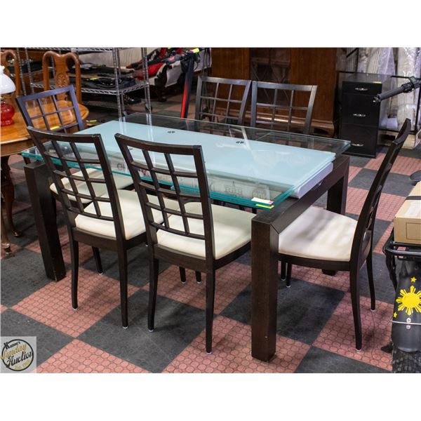 GLASS TOP TABLE WITH 6 CHAIRS 90.5" X 35.5" X 30"