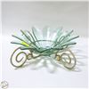 Image 1 : GREEN FLOWER GLASS BOWL ON METAL STAND