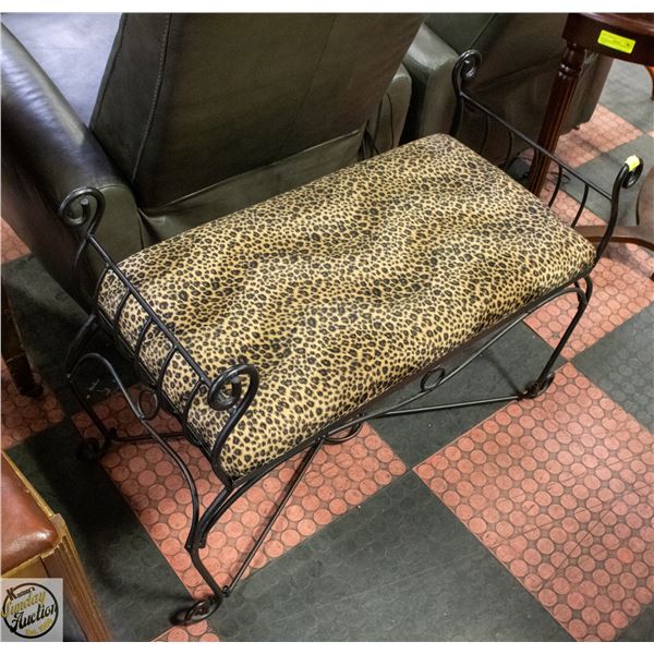 LEOPARD PRINT WROUGHT IRON BENCH