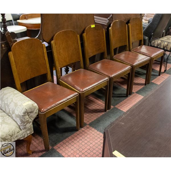 5 ANTIQUE WOOD/LEATHER CHAIRS