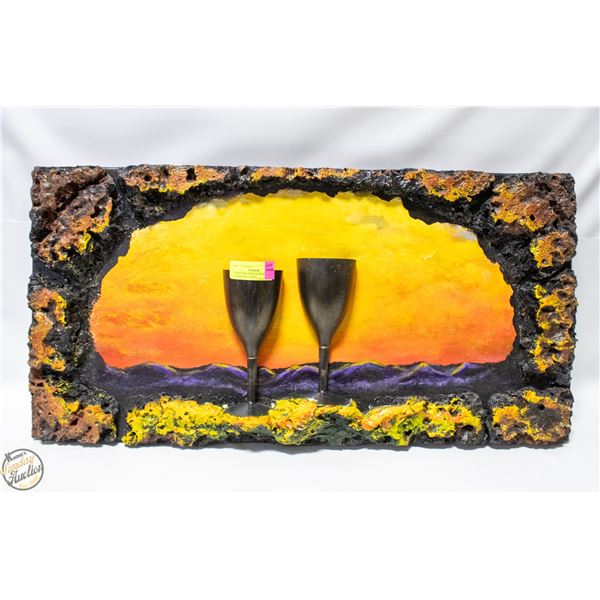 2 CHALICES OVERLOOKING SUNSET 3D PAINTING STONE