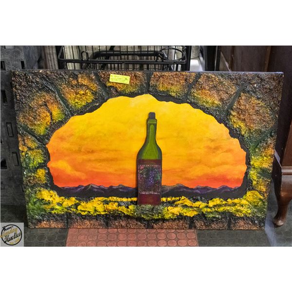 WINE BOTTLE OVERLOOKING SUNSET 3D PAINTING STONE