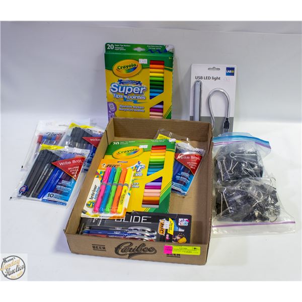 OFFICE SUPPLIES LOT INCLUDES PENS MARKERS AND MORE