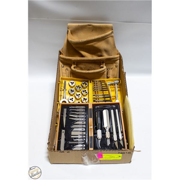 ESTATE LEATHER TOOL BELT, TAP+DIE SET &
