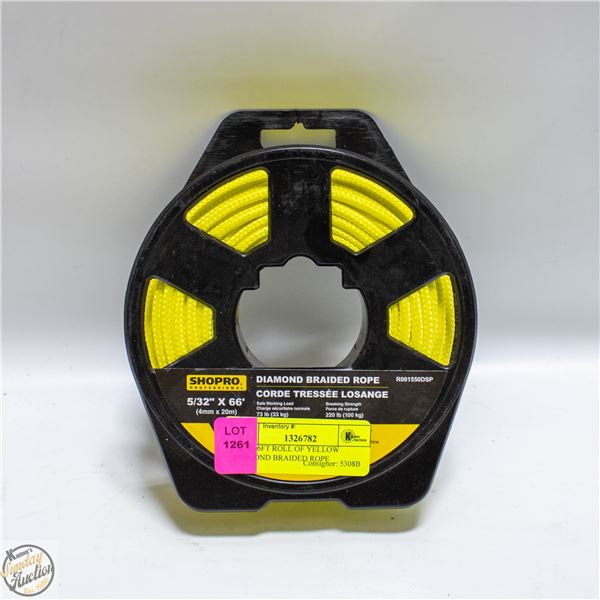NEW 66FT ROLL OF YELLOW DIAMOND BRAIDED ROPE