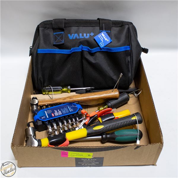 BOX W/ BRAND NEW TOOLS AND TOOL BAG
