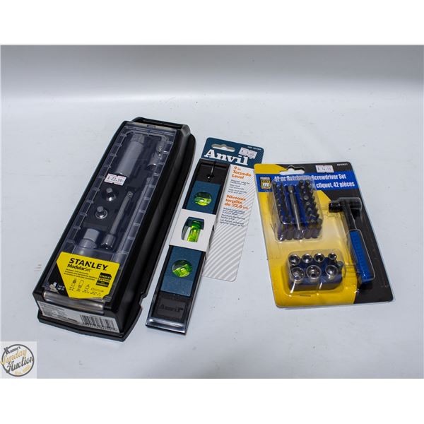 LOT OF NEW TOOLS INCLUDES STANLEY MODULAR SET