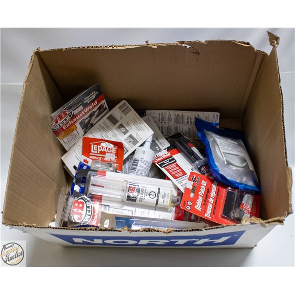 LOT OF CHAULKS, SOLVENTS, EPOXYS AND MORE