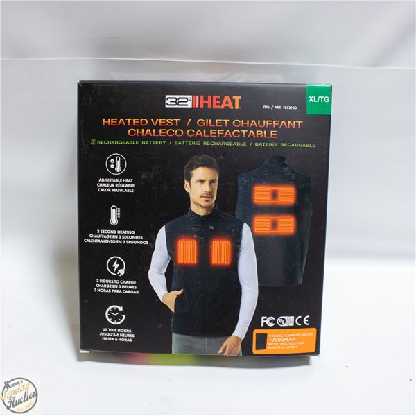 32 HEAT RECHARGEABLE HEATED VEST, SIZE X-LARGE